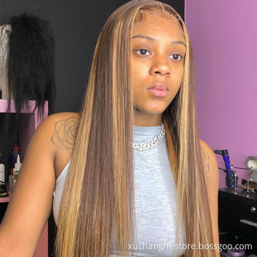 Glueless Highlight 36inch Water Wave Hair Wigs,Brazilian Virgin Lace Front Wig,Natural Pre-plucked Hairline Lace Frontal Wigs